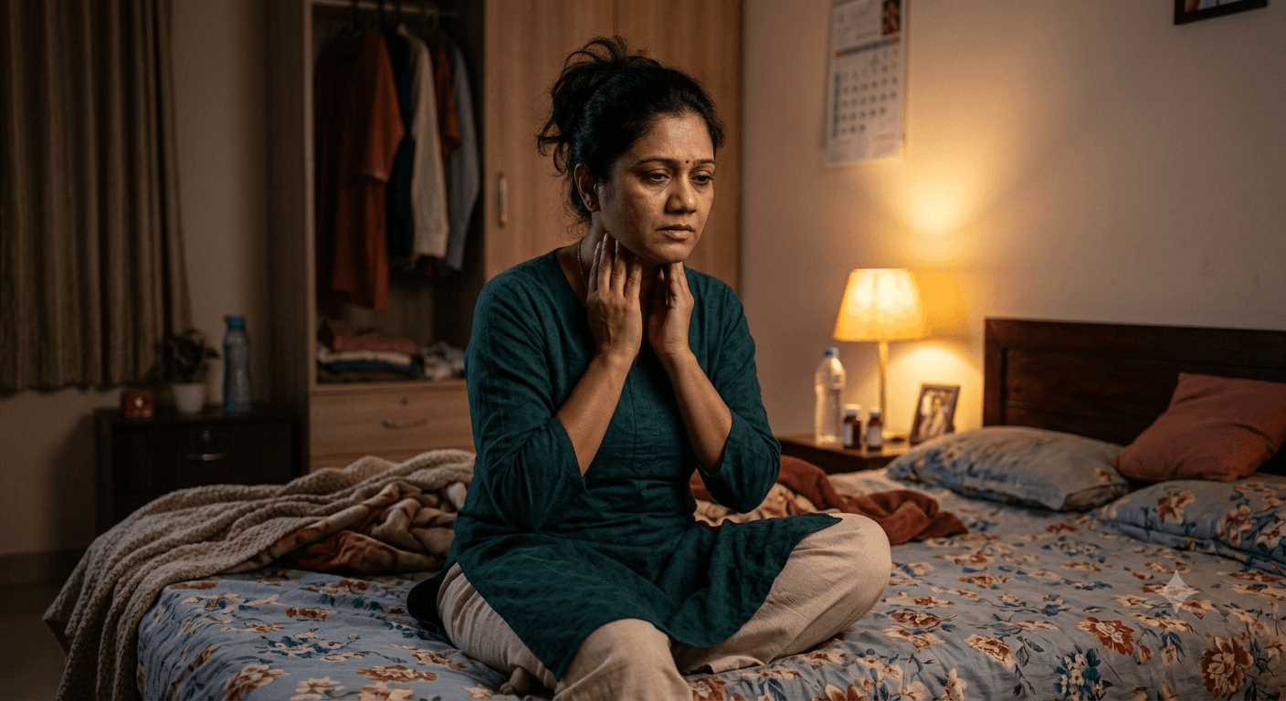 Woman experiencing symptoms of thyroid problems affecting periods and fertility